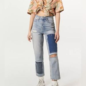 Urban Outfitters BDG High-Waisted Slim Straight Jeans 25 Patchwork Denim Cotton